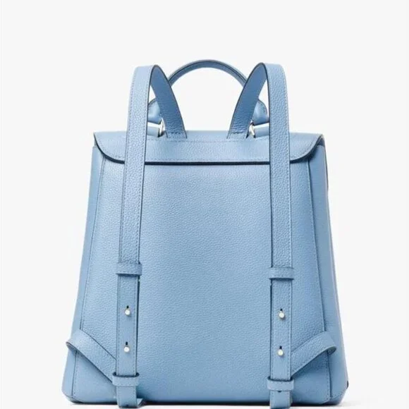 Kate Spade Essential Turnlock Flap Backpack Medium Blue Leather Medium Pebbled